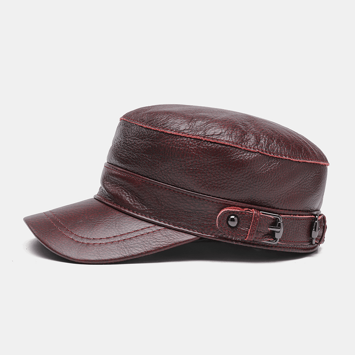 Men Genuine Leather Retro Classical Solid Color Flat Hat Baseball Hat - MRSLM