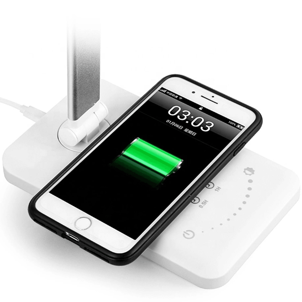 Wireless Charging Desk Lamp USB Rechargeable LED Lamp Auto Timer 5 Brightness Adjustable Table Lamp - MRSLM