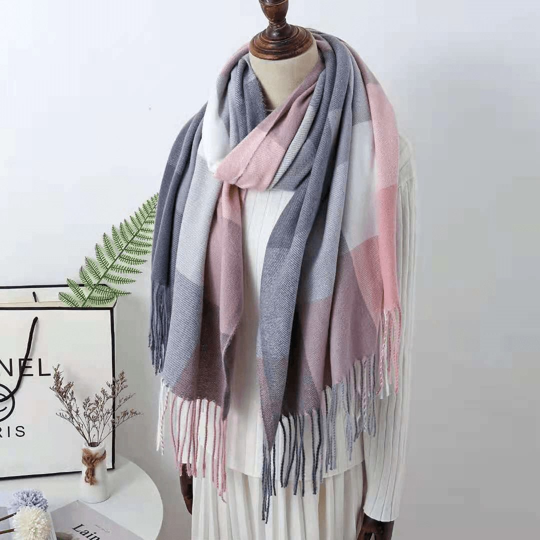 Cashmere Check Scarf Mid-Length Thick Warmth Tassel Shawl - MRSLM