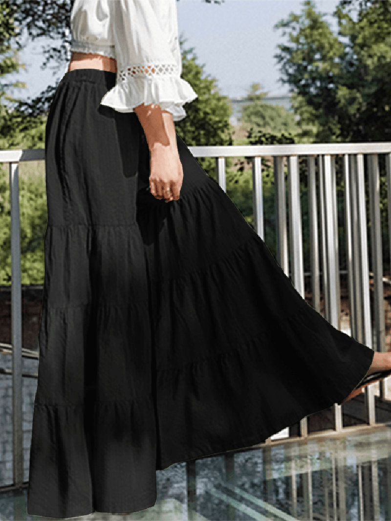 Women Flare Swing Wide Leg Pants Casual High Waist Culottes Skirt - MRSLM