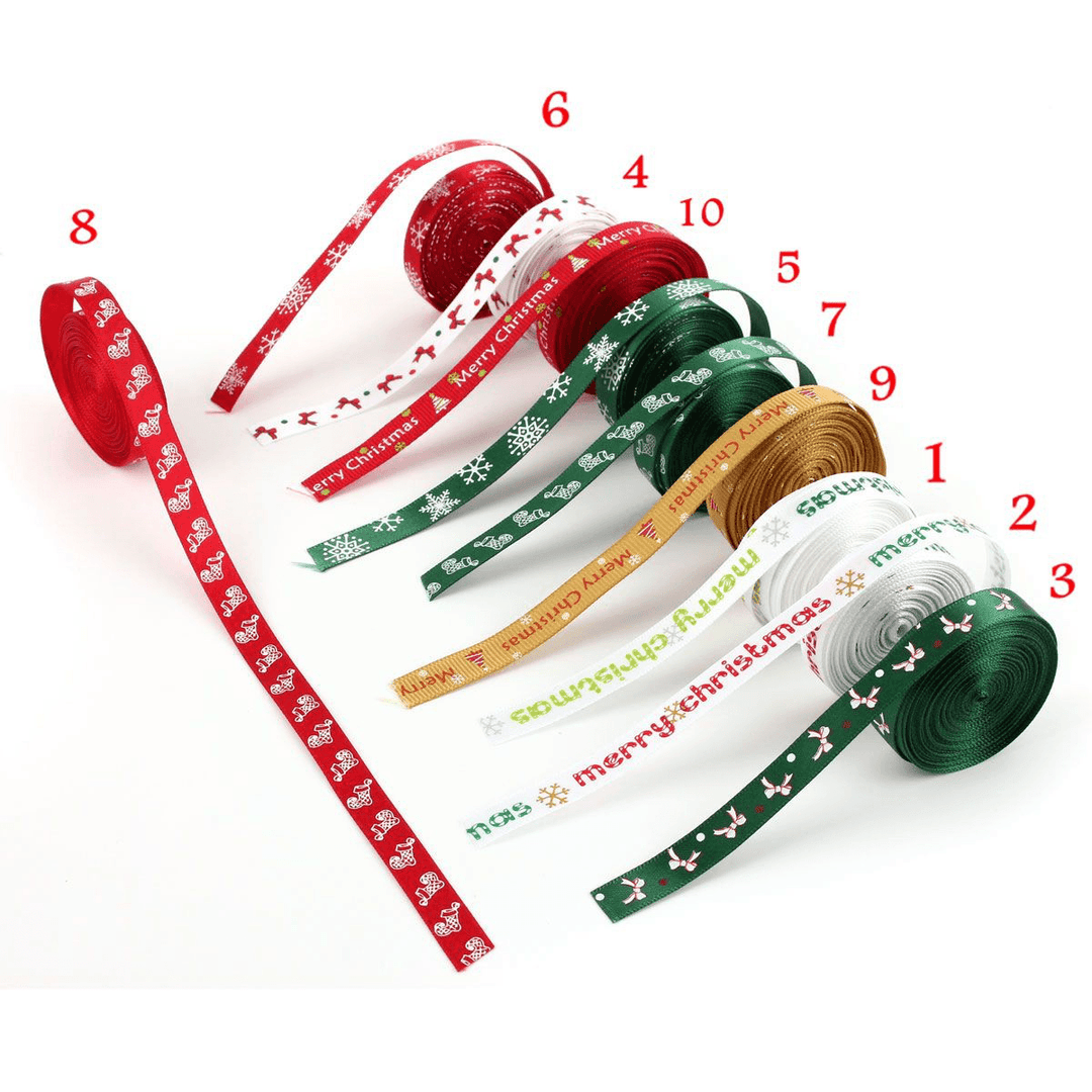 5 Yard 10Mm Printed Merry Christmas Tree Grosgrain Ribbon DIY Craft - MRSLM