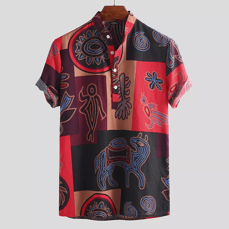 Men'S Short Sleeve Blouse Hawaiian Floral Shirts Summer Beach Casual T Shirt Tops - MRSLM