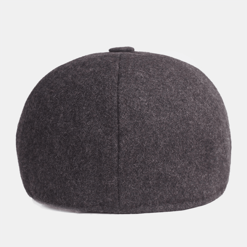 Men Woolen Berets Solid Color Adjustable Autumn Winter Warm Forward Hat Flat Hat Newsboy Hat - MRSLM