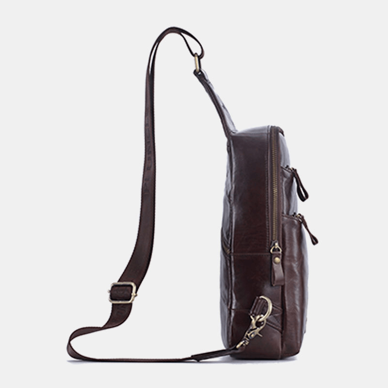 Men Genuine Leather Casual Business Crossbody Bag Chest Bag Outdoor - MRSLM