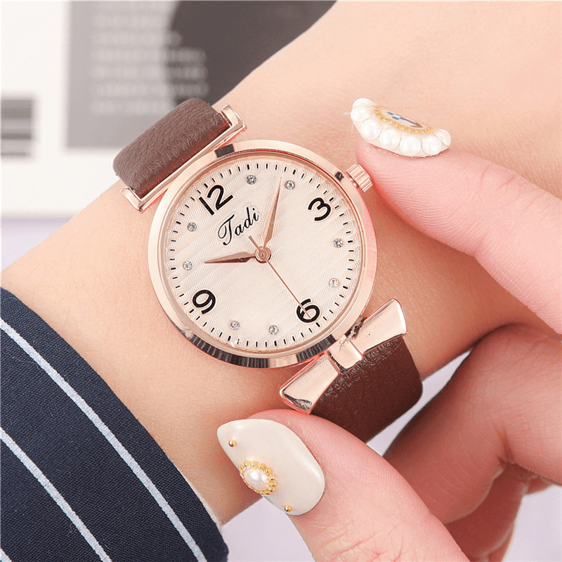 Leisure Sport Women Elegant Watches Leather Band Arabic Numerals Large Three-Hand Dial Quartz Watch - MRSLM