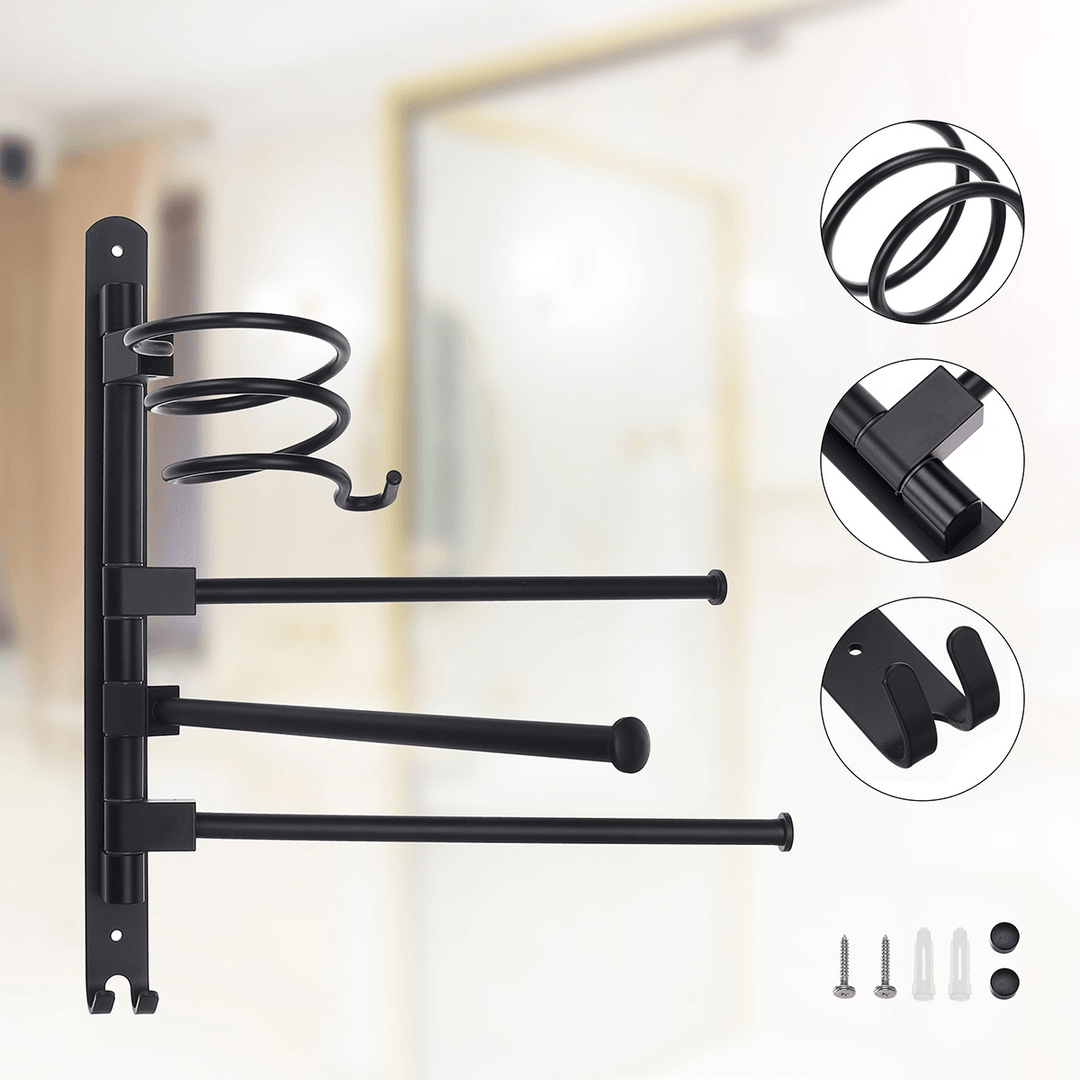 2/3-Arm Bath Towel Rod Rack Holder Wall Mounted Organizer Bathroom Kitchen Storage Rack - MRSLM