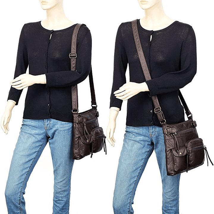 Women Multi-Pocket Casual PU Leather Crossbody Bag - MRSLM