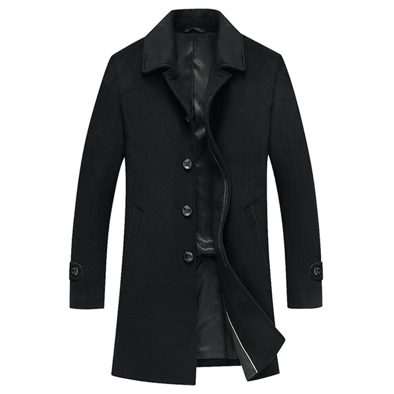 Black Business Stylish Woolen Overcoat Mid Long Trench Coat - MRSLM