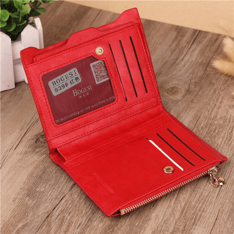 Women Genuine Leather Wallet Small Zipper Pu Leather Coin Card Holder Purse - MRSLM