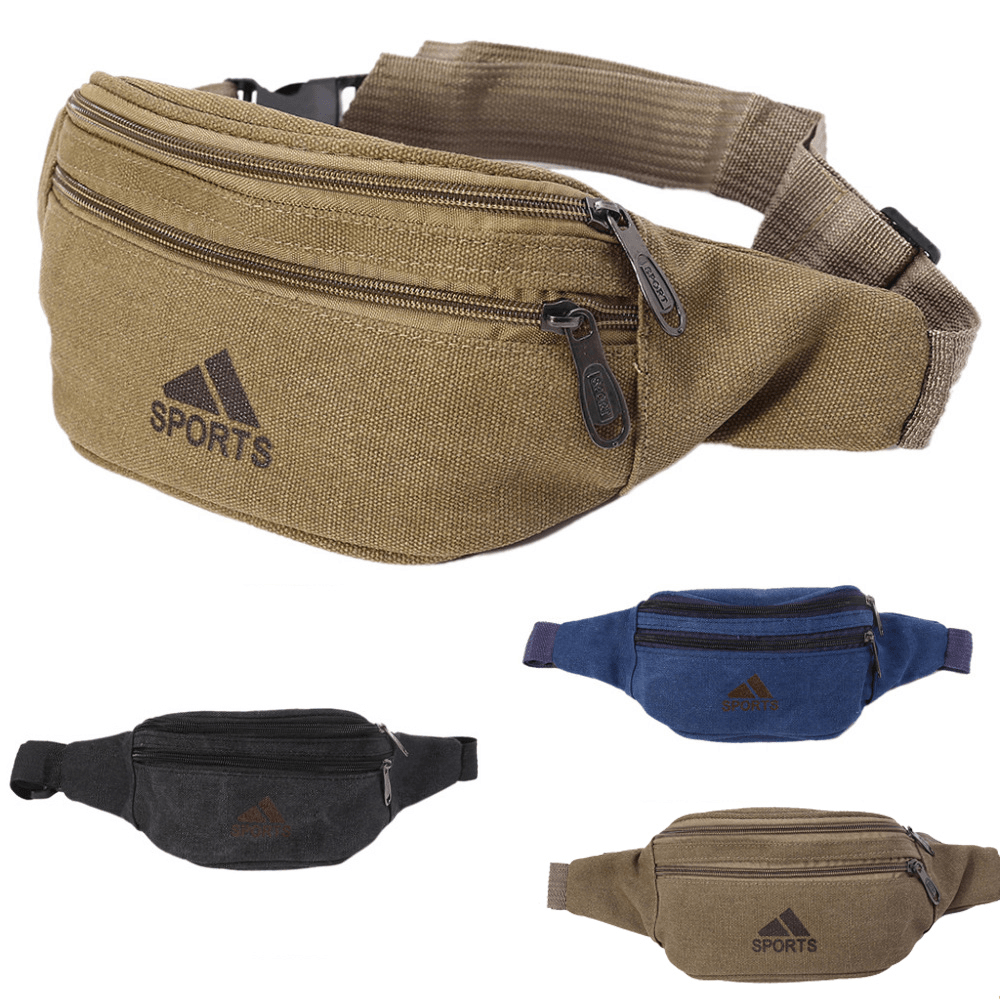 Men Canvas Waist Bag Outdoor Camping Hiking Traveling Sports Bag Storage Bag - MRSLM