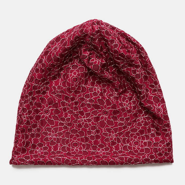 Women Floral Pattern Lace Breathable Skull Hat Outdoor Casual Elastic Adjustable Baotou Hat Beanie Hat - MRSLM