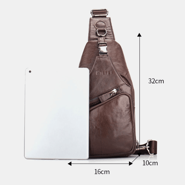 Men Genuine Leather Multi-Pocket Large Capacity Vintage First Layer Cowhide Crossbody Bags Shoulder Bag Chest Bag - MRSLM