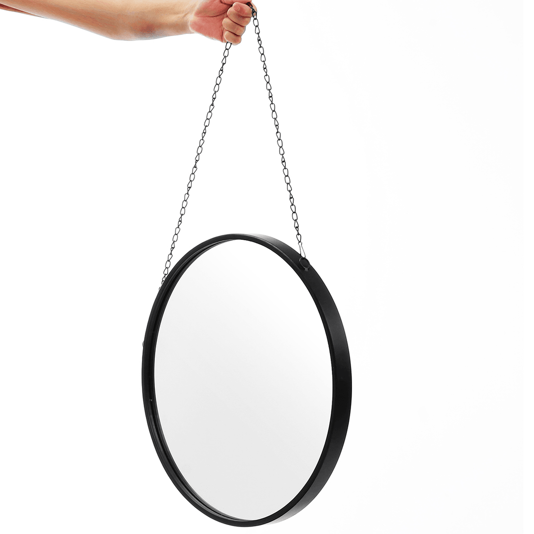 Round Industrial Black Metal Mirrors Hanging Chain Wall Mounted Retro Decor - MRSLM