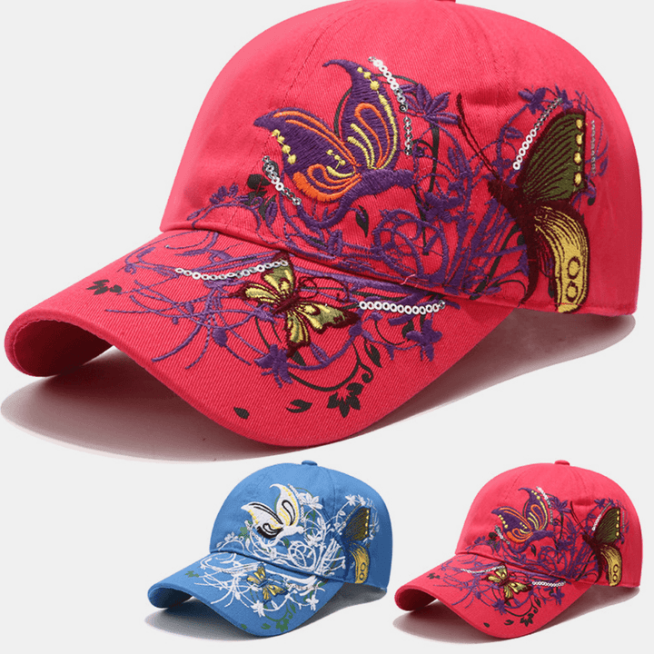 Women Sunscreen Sun Hat Fashion Butterfly Embroidery Duck Hat Baseball Cap - MRSLM