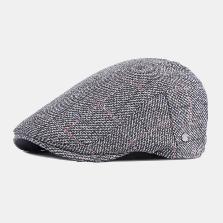 Men Cotton Colored Lattice Pattern plus Velvet Warm Berets British Retro Casual Sunshade Forward Hat Newsboy Hat - MRSLM