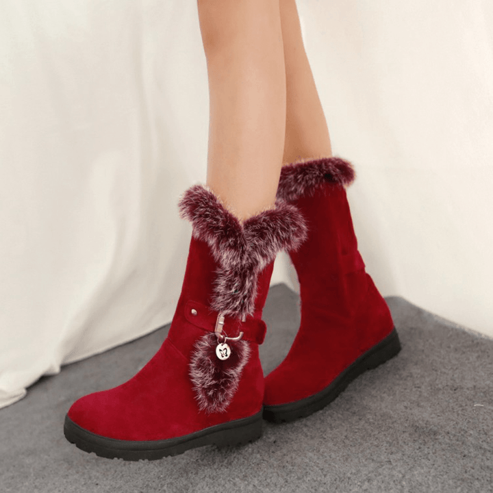 Plus Size Women Winter Plush Lining Buckle Decor Increased Heel Snow Boots - MRSLM