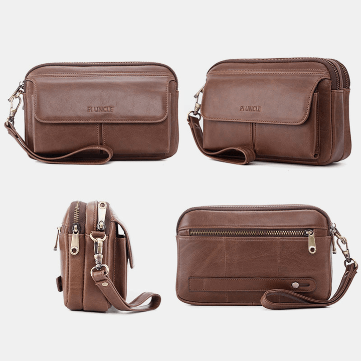 Men Large Capacity Multi-Card Slot 6.5 Inch Phone Bag Multifunctional Genuine Leather Business Retro Clutch Bags - MRSLM