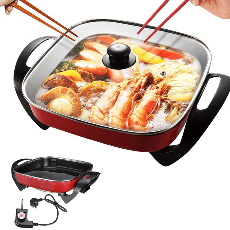 1500W 220V 5.5L Multifuctional Electric Skillet Heating Pan Hotpot Noodles Rice Eggs BBQ Soup Cooking Pot Food Steamer - MRSLM