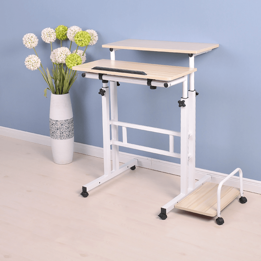 Mobile Standing Desk Computer Laptop Desk Sit-Stand Writing Study Table Workstation with Computer Case Rack - MRSLM