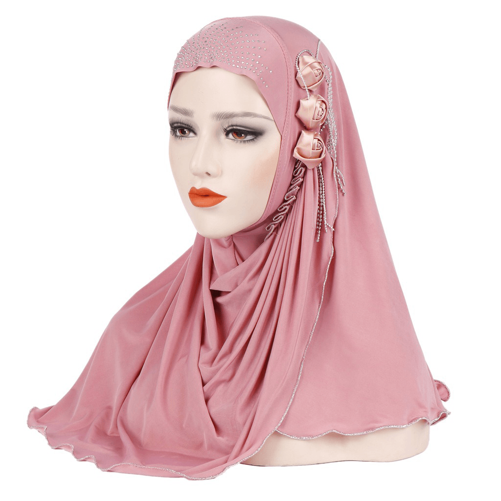 Women New Ice Silk Side Three Flower Tassels Arabian Hat Arab Wrap Scarf Turban Hat - MRSLM