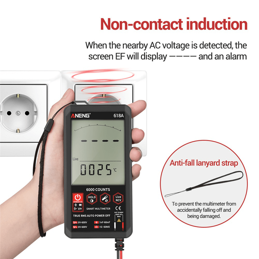 ANENG 618A Digital Multimeter Professional Smart Touch DC Analog True RMS Auto Tester Capacitor NCV Testers Meter - MRSLM