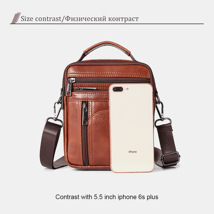 Men Small Genuine Leather Large Capacity Shoulder Bag Crossbody Bag - MRSLM