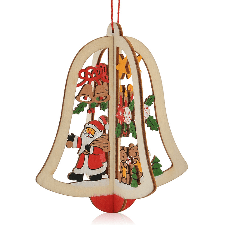 Christmas 3D Wooden Pendant Star Bell Tree Hang Ornaments Home Party Decorations Kids Gifts - MRSLM