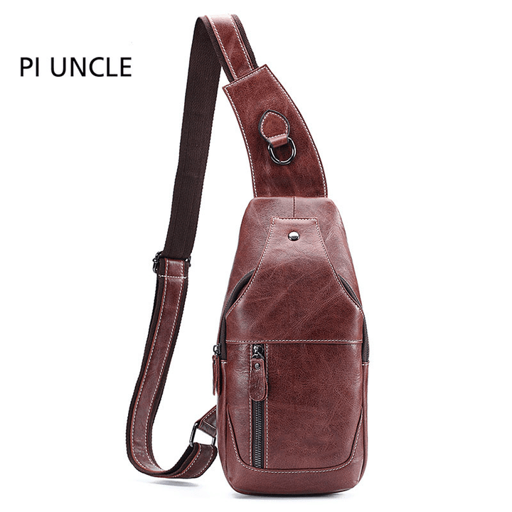 Men Genuine Leather Anti-Theft Crossbody Bag Chest Bag - MRSLM