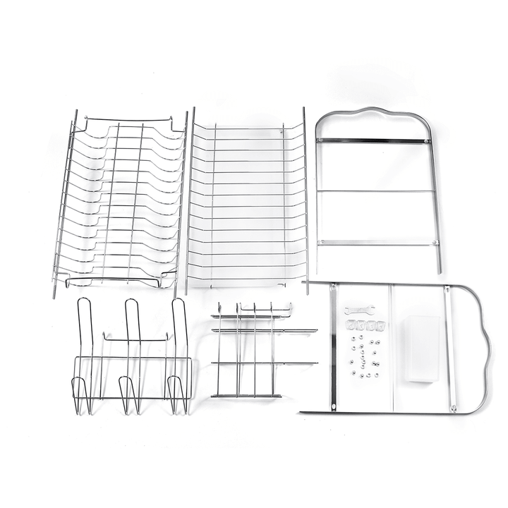 2 Tiers Dish Drying Rack Stainless Steel over Sink Kitchen Cutlery Bowl Storage Holder - MRSLM