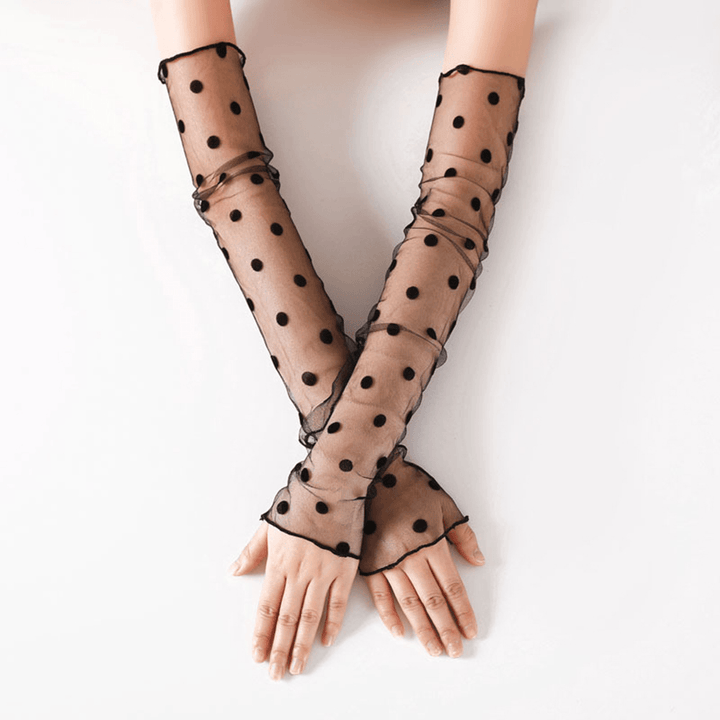 Women'S Mesh Ice Sleeves Anti-Uv Long-Sleeved Lace Half Finger Gloves Arm Sleeves - MRSLM