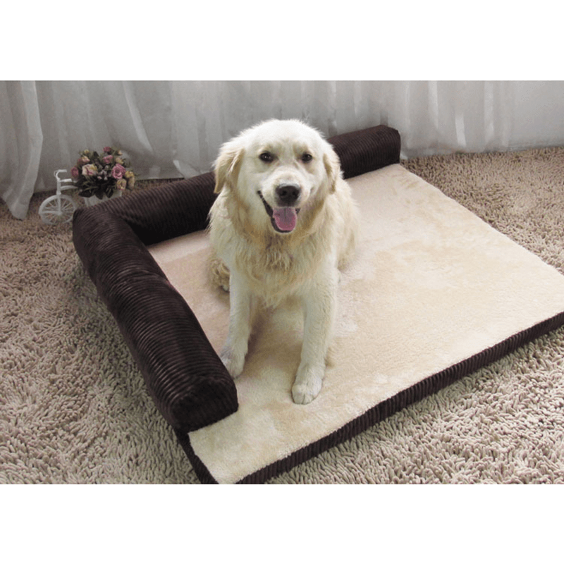 Luxury Corduroy Bolster Pet Dog Sofa Bed Puppy Fleece Bed Mat for Large Dog Pet Bed - MRSLM