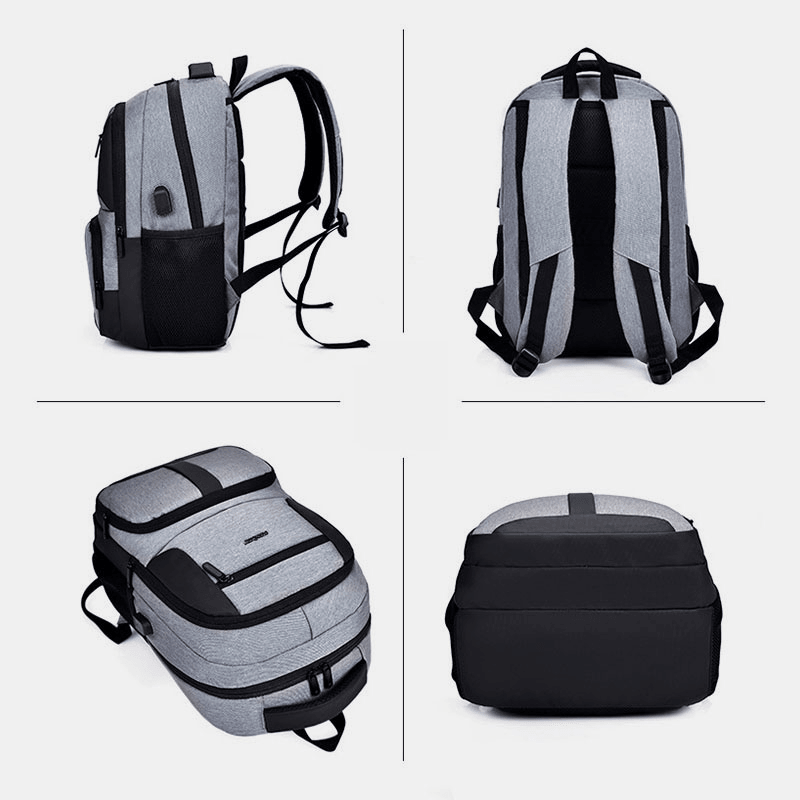 Men Nylon USB Charging Waterproof Business Large Capacity 15.6 Inch Laptop Bag Luggage Backpack - MRSLM