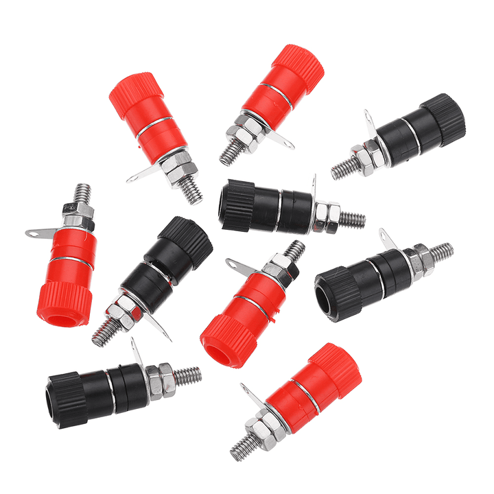 Excellway 10Pcs 4Mm Banana Socket Nickel-Plated Link Post Nut Banana Plug Jack Connector Red Black - MRSLM