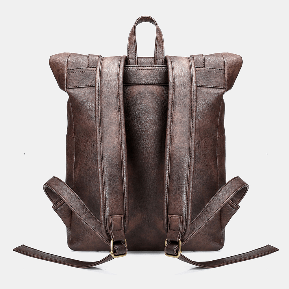 Ekphero Men Women PU Leather Vintage Large Captial Backpack Laptop Bags School Bag Shoulder Bags - MRSLM