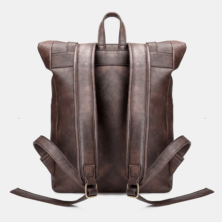 Ekphero Men Women PU Leather Vintage Large Captial Backpack Laptop Bags School Bag Shoulder Bags - MRSLM