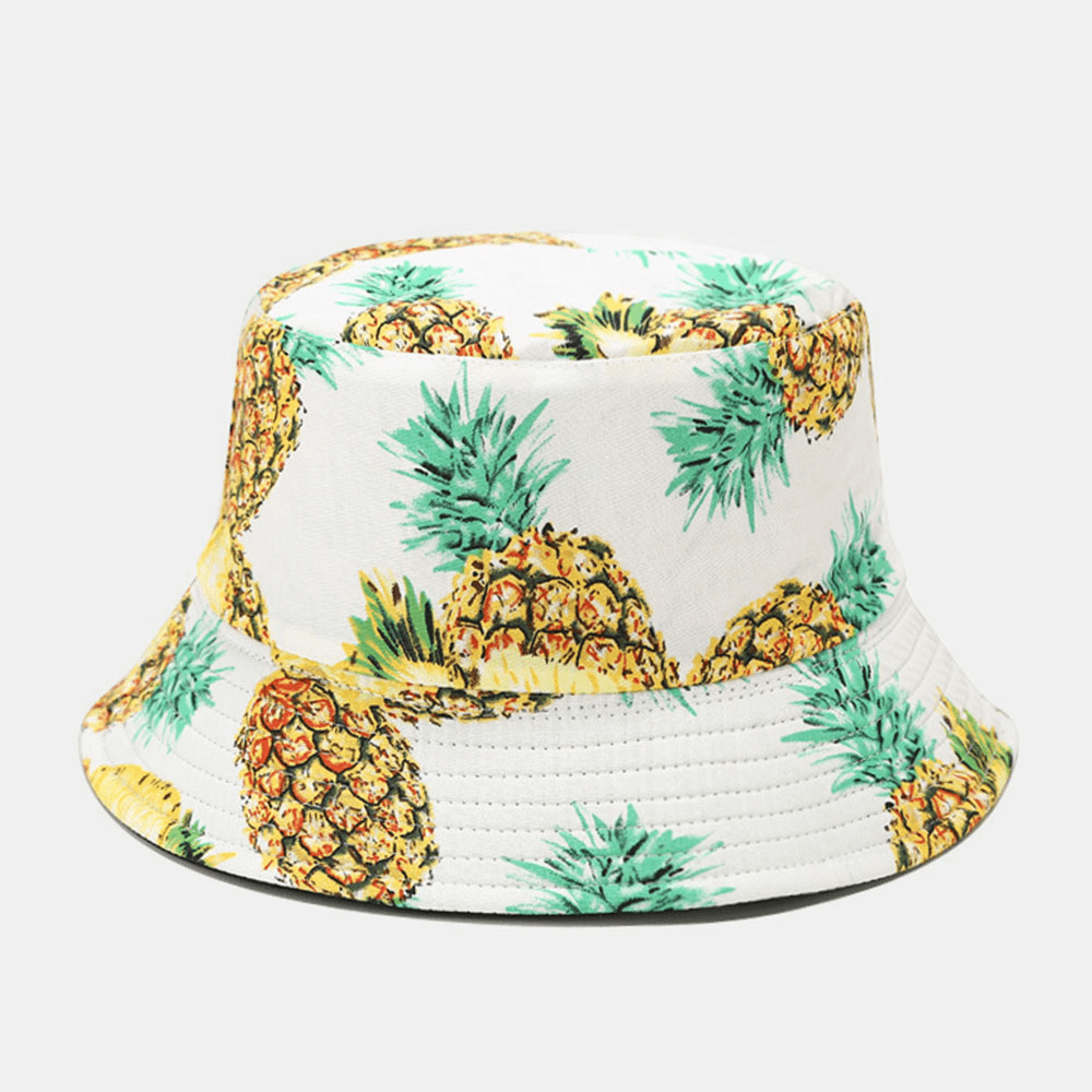 Unisex Cotton Fruit Pattern Watermelon Pineapple Printed Double-Sided Wearable Fashion Bucket Hat - MRSLM