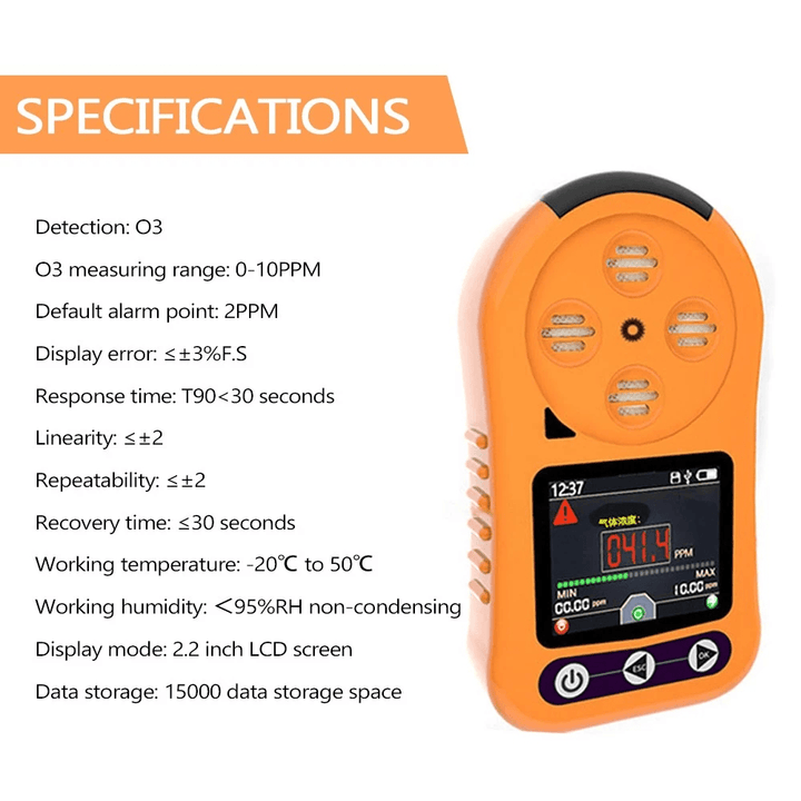 Handheld O₃ Analyzer Multiple Alarms Air Detector Portable Ozone Concentration Tester Multifunctional Quick Sensing Air Quality Monitor - MRSLM