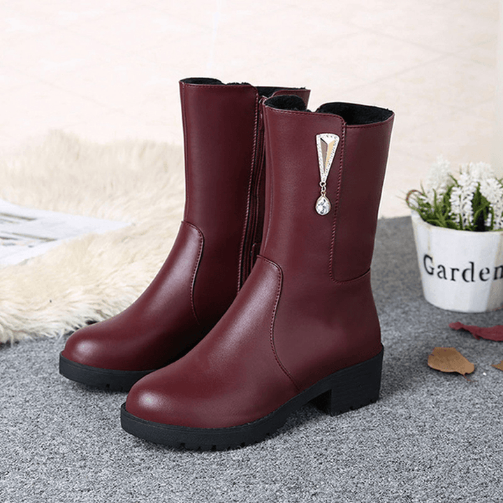 Women Winter Keep Warm Crystal Fashion Mid-Calf Boots - MRSLM