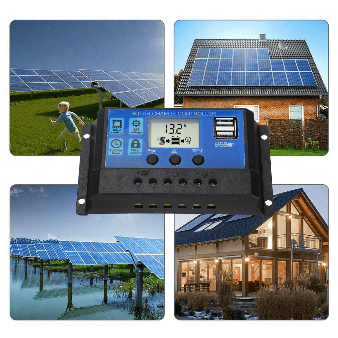 10/20/30A 12V-24V Solar Panel Battery Regulator Charge Controller USB LCD Charger - MRSLM