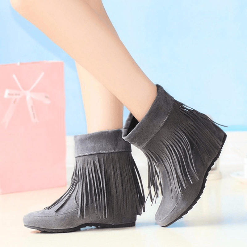 US Size 5-12 Women Suede Boot Outdoor Casual Fashion Tassels Comfortable Short Boots - MRSLM