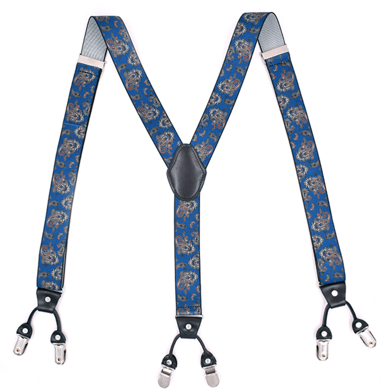 125CM Men'S Suspenders Braces High Elastic Leather Suspenders Adjustable 6 Clip Belt Strap - MRSLM