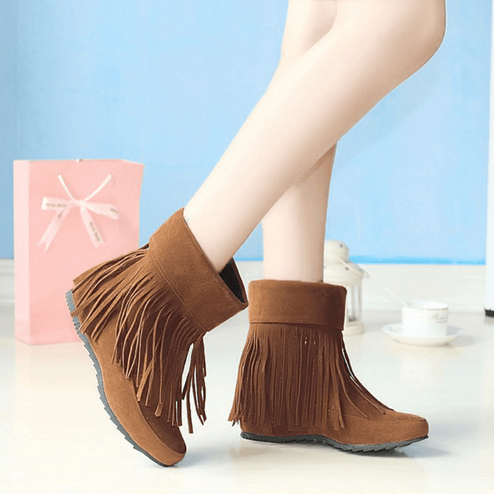 US Size 5-12 Women Suede Boot Outdoor Casual Fashion Tassels Comfortable Short Boots - MRSLM