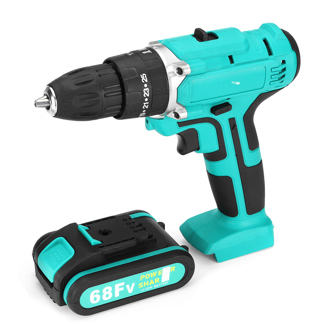 68FV Household Lithium Electric Screwdriver 2 Speed Impact Power Drills Rechargeable Drill Driver W/ 1 Li-Ion Batteries - MRSLM