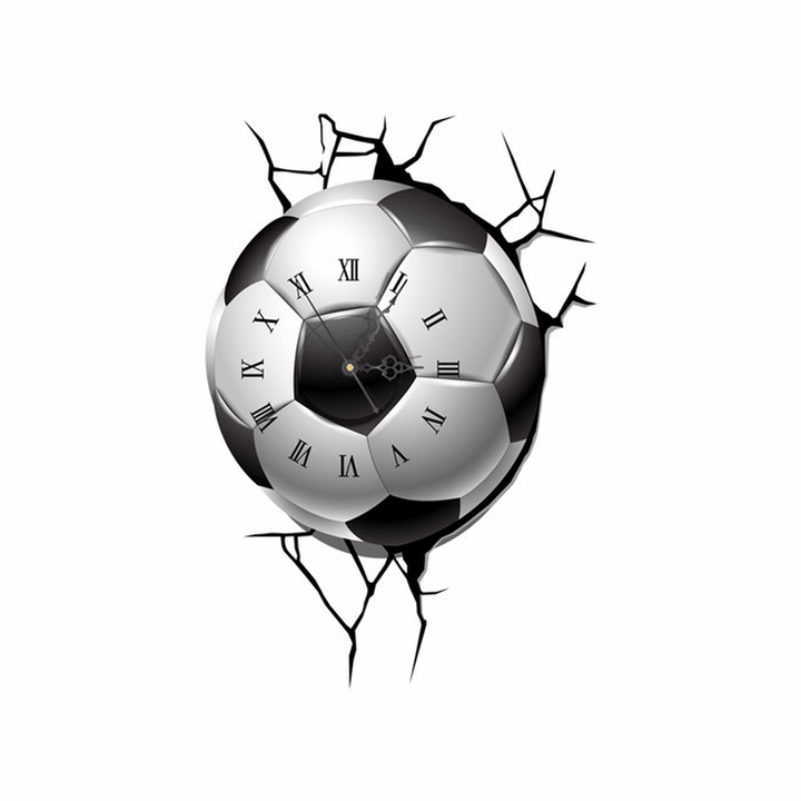 PAG STICKER 3D Wall Clock Decals Soccer Football Cracking Wall Sticker Home Decor Gift - MRSLM