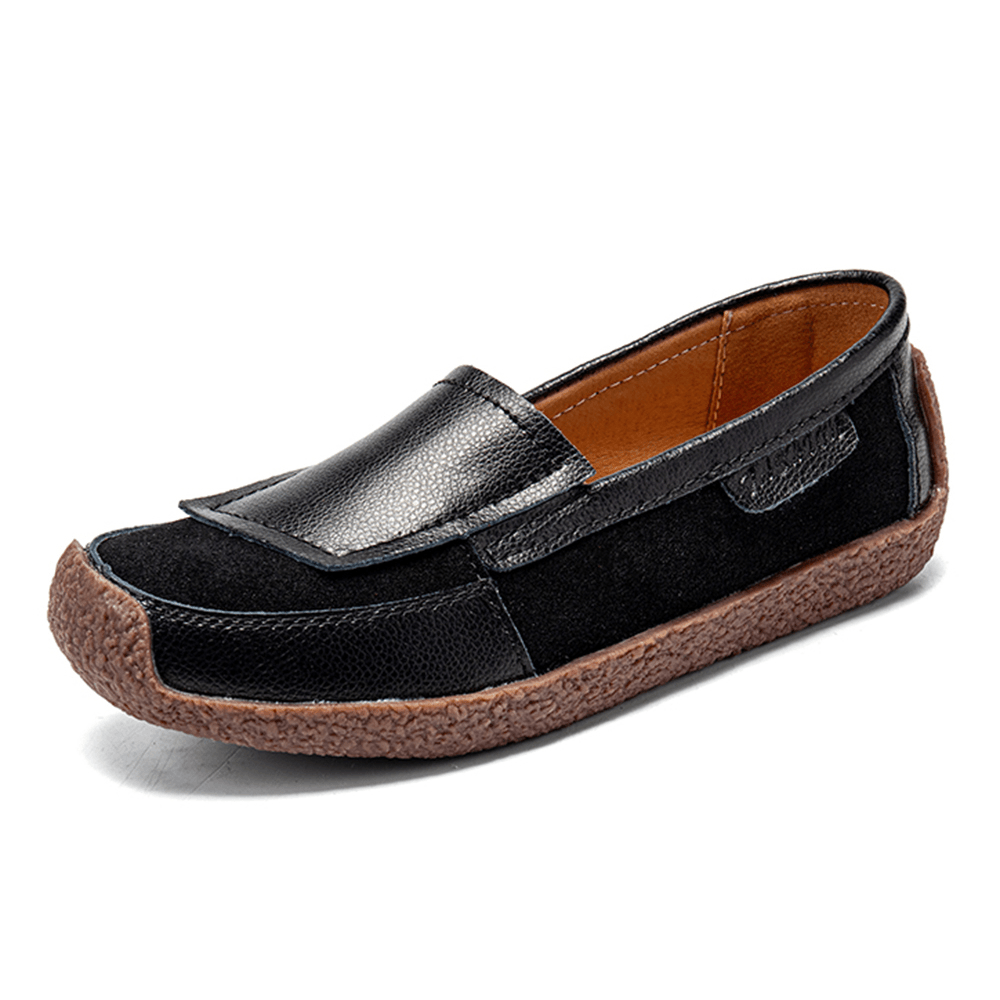 Women Comfy Leather Splicing Soft Slip on Flat Loafers - MRSLM