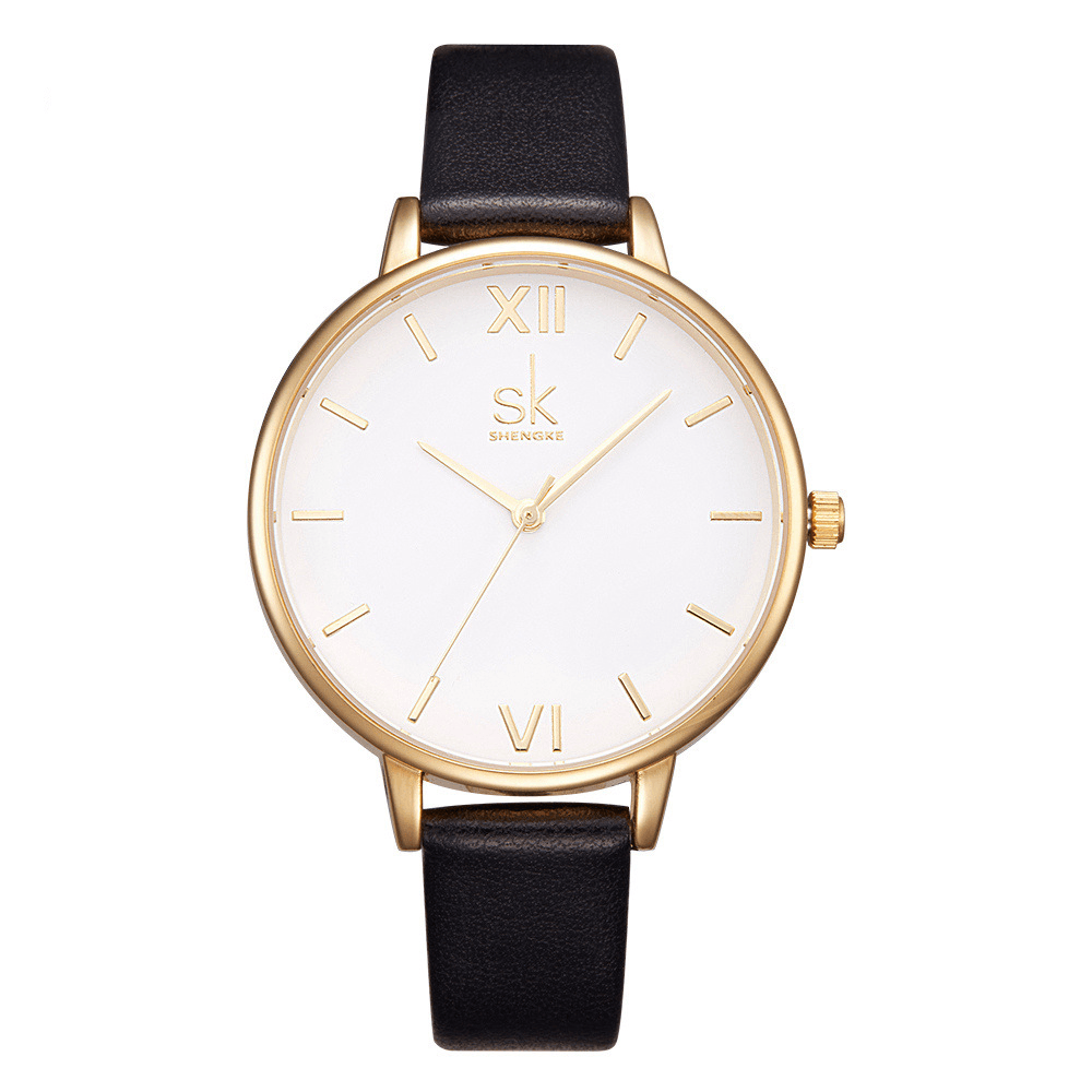 SK K0056 Simple Design Ladies Wrist Watch Casual Style Leather Strap Quartz Watches - MRSLM