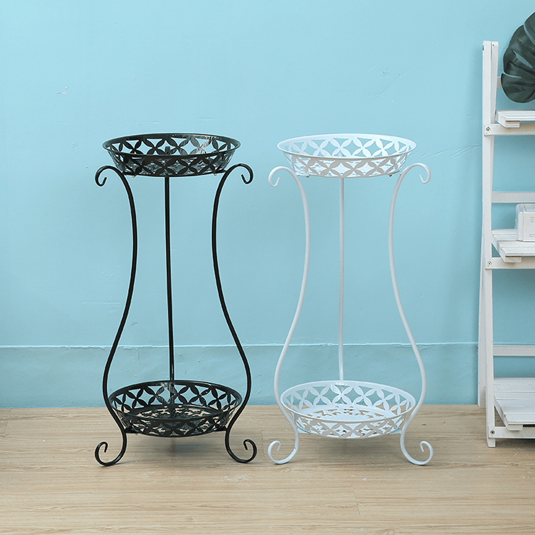 2 Tiers Metal Pot Flower Shelf Plant Stand Rack Display Indoor Outdoor - MRSLM