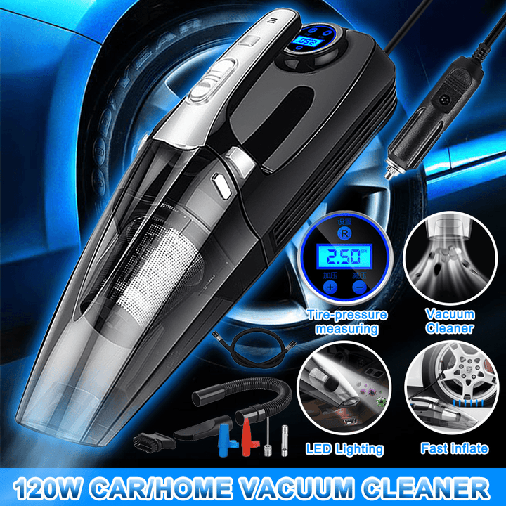 AUGIENB 4 in 1 Handheld Vacuum Cleaner 120W Car/Home with Smart Digital & Tire Inflate - MRSLM