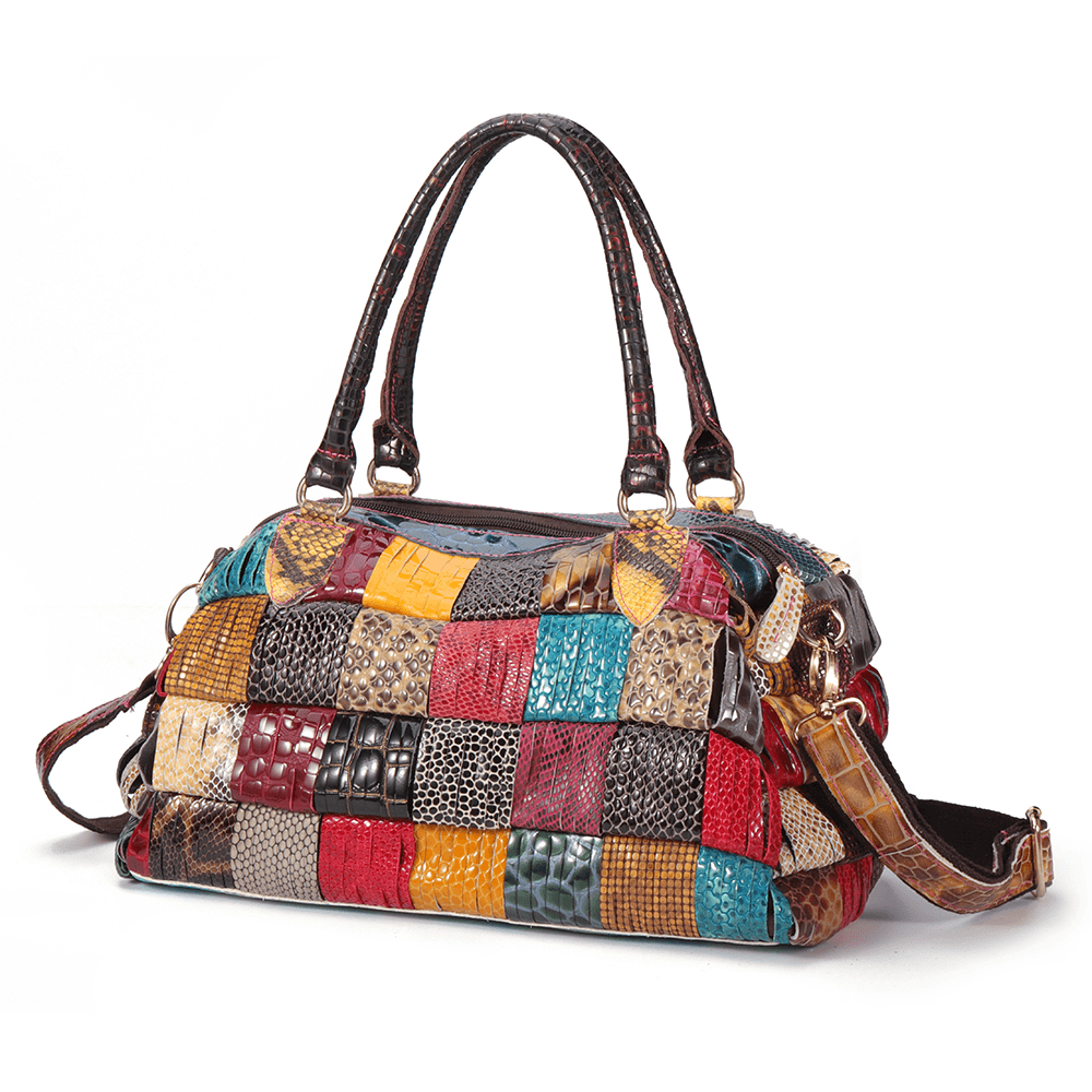 Women Bohemian Large Capacity Genuine Leather Handbag Patchwork Handmade Crossbody Bags - MRSLM