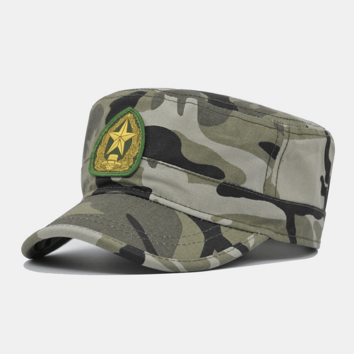 Men Cotton Camouflage Embroidery Five-Pointed Print Outdoor Sports Mountaineering Flat Hat Peaked Cap Military Hat - MRSLM